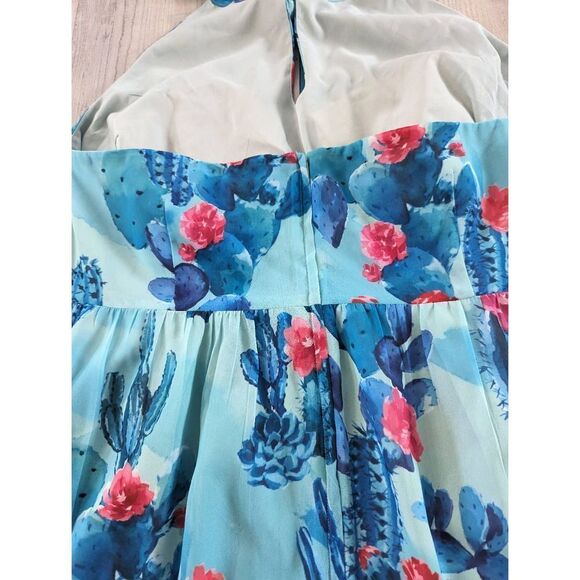 Modcloth Blogger The Better Cactus Halter Dress women's sz 4X blue green cactus - Picture 11 of 12
